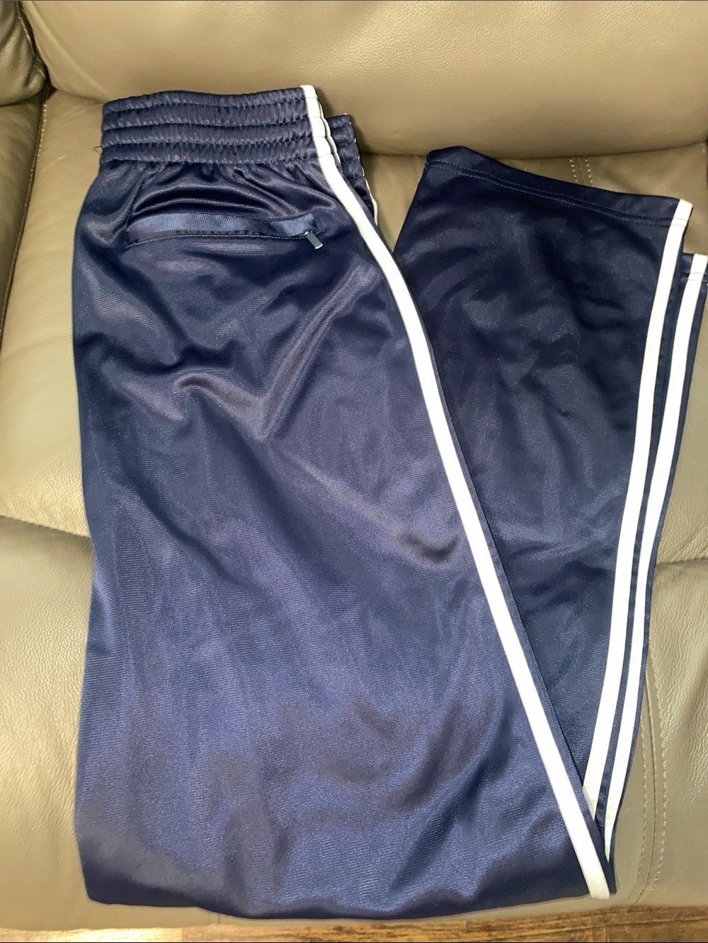 Navy Blue Athletic Track Pants with White Stripe